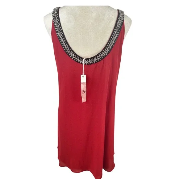 Ya Los Angeles Red Embellished Neckline Sleeveless Sheath Dress Women's Size L